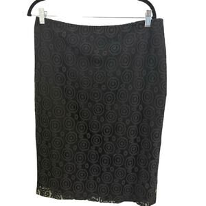 Ellen Tracy Lacey Black Pencil Skirt 12 Cotton Career Office Classic Staple